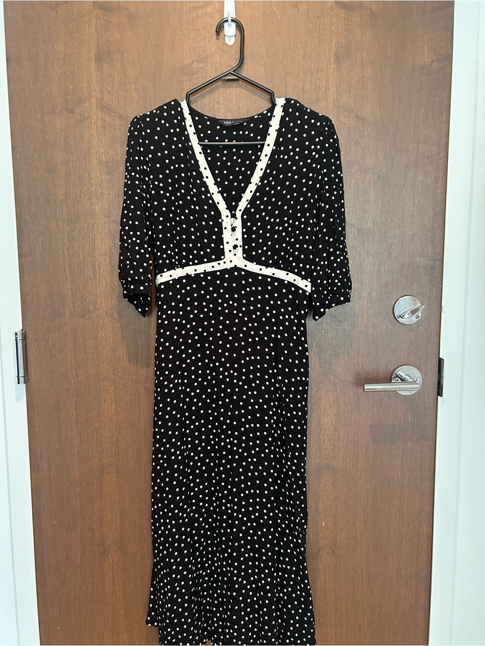 Marks & Spencer Black Polka Dot Maxi Dress with White Trim